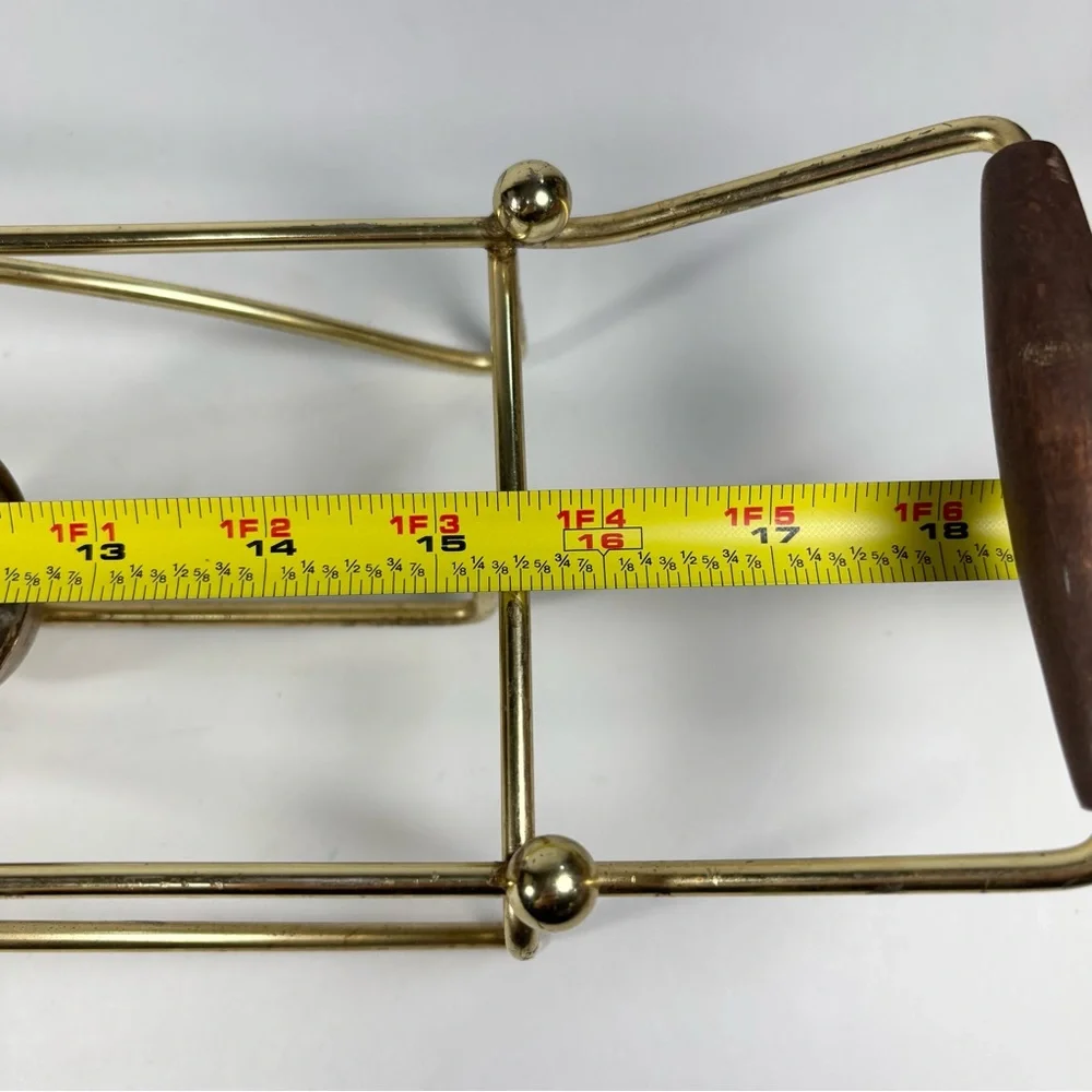 MCM Gold Metal‎ Rectangle Casserole Serving Dish Holder Warmer Wood Handles